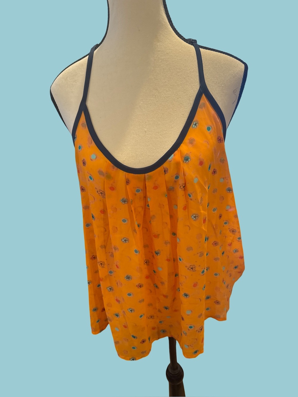 Vera Wang Orange Floral Camisole with Black Trim